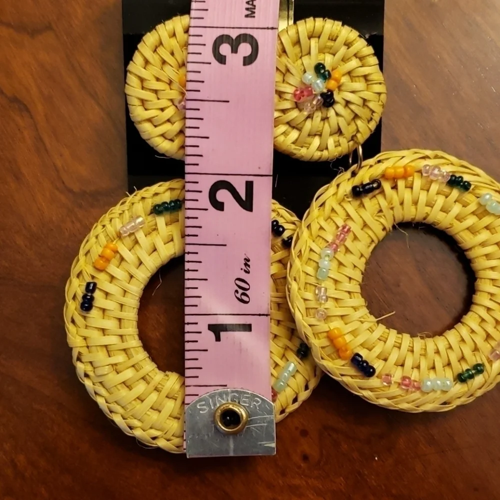 Woven Beaded Large Circle Earrings Pierced New
